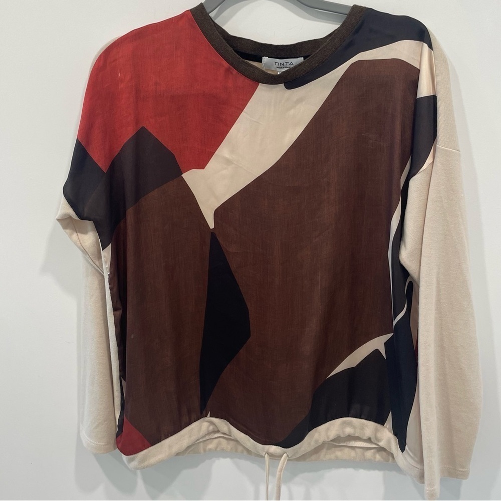 Tinta Top Size Med Brown Cream Orange Color Pullover Drawstring Waist Very Soft